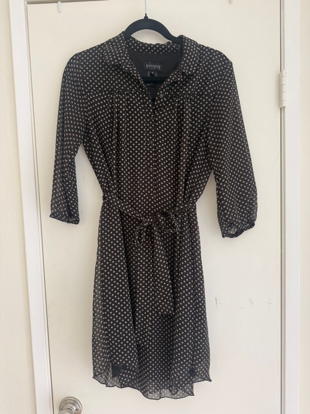 Enfocus Studio Black Dress with Cream Polka Dots size 6